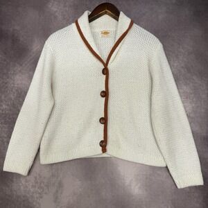 Vintage 1960s Kerrybrooke Women's Medium White Shawl Collar Knit Cardigan‎